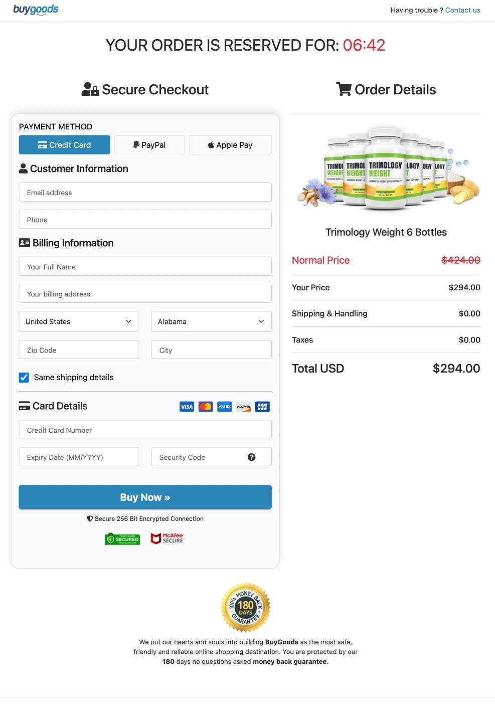 Secure checkout page with protected payment processing